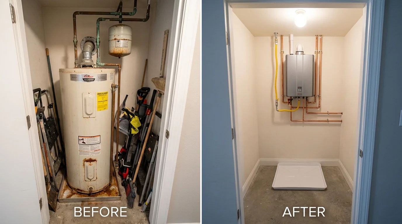 Tank water heater versus wall-mounted tankless unit comparison for Washington, NC homeowners