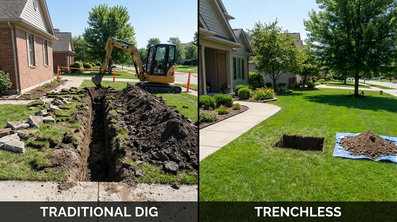 Trenchless sewer repair with minimal yard damage versus traditional excavation in Washington, NC